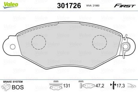 Купить Тормозные колодки дисковые CITROEN/NISSAN/PEUGEOT/RENAULT Xsara/Kubistar/Kangoo "1,2-1,9 "F "93>> Peugeot 306, Renault Kangoo, Nissan Kubistar, Citroen Xsara Valeo 301726 (фото1) подбор по VIN коду, цена 774 грн.