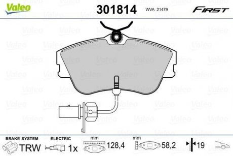 Купити Гальмівні колодки дискові VW Transporter "1,9-2,5 "F "90-03 Volkswagen Transporter Valeo 301814 (фото1) підбір по VIN коду, ціна 1029 грн.