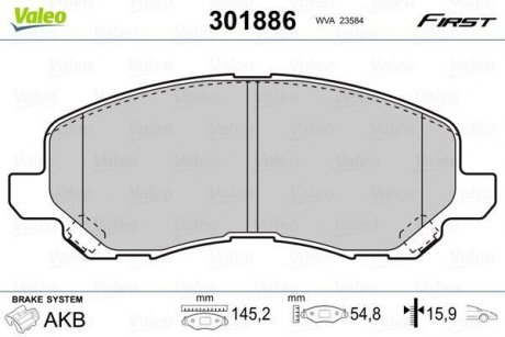 Тормозные колодки дисковые CHRYSLER/CITROEN/JEEP/MITSUBISHI/PEUGEOT Patriot/Galant "1,3-3,0 "F "99>> Valeo 301886