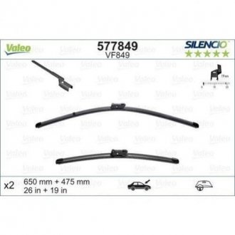 Комплект склоочисників SILENCIO FLAT BLADE SET / безкаркасні / 650 • 475 мм. / + спойлер / BMW F10, F01, F04, F11, F07 Valeo 577849