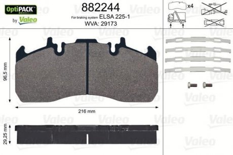 Тормозные колодки, с монтажным комплектом WVA 293173 Valeo 882244