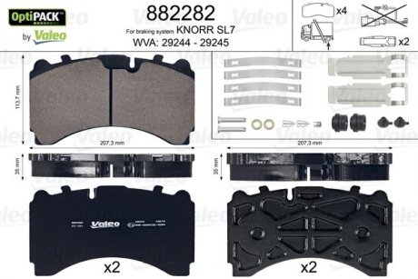 Купить Колодки тормозные WVA 29244/29245; 207,3x113,7x35 Valeo 882282 (фото1) подбор по VIN коду, цена 4343 грн.