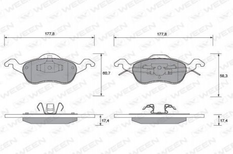 Купить Колодка тормозная передняя (4 шт.) -Toyota Tsusho Corp Ford Focus WEEN 151-1112 (фото1) подбор по VIN коду, цена 1135 грн.