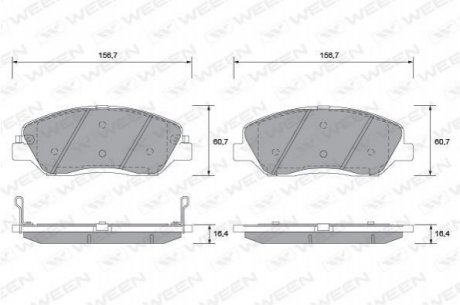 Купить Колодка тормозная передняя (4 шт.) -Toyota Tsusho Corp Hyundai Santa Fe, KIA Sorento WEEN 151-1190 (фото1) подбор по VIN коду, цена 963 грн.