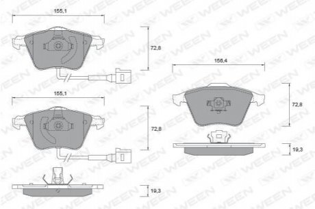 Купить Колодка тормозная передняя (4 шт.) -Toyota Tsusho Corp Audi A3, Volkswagen Golf, Passat, Seat Leon, Volkswagen EOS, Skoda Superb WEEN 151-1254 (фото1) подбор по VIN коду, цена 1563 грн.