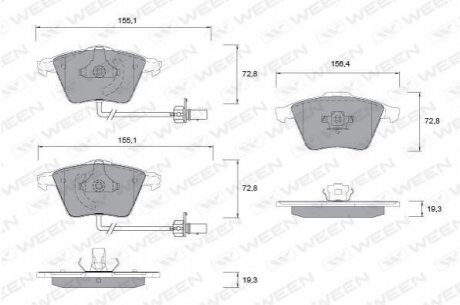 Купить Колодка тормозная передняя (4 шт.) -Toyota Tsusho Corp Audi A8, A6, A4 WEEN 151-1260 (фото1) подбор по VIN коду, цена 1574 грн.