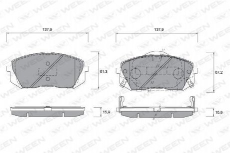 Купить Колодка тормозная передняя (4 шт.) -Toyota Tsusho Corp KIA Carens, Hyundai IX35, KIA Sportage WEEN 151-2579 (фото1) подбор по VIN коду, цена 1110 грн.