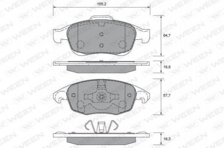 Купить Колодка тормозная передняя (4 шт.) -Toyota Tsusho Corp Citroen C4, Peugeot 5008, Citroen DS4, Berlingo, Peugeot Partner, Citroen DS5 WEEN 151-2629 (фото1) подбор по VIN коду, цена 1204 грн.