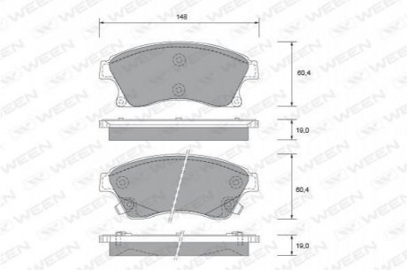 Купить Колодка тормозная передняя (4 шт.) -Toyota Tsusho Corp Opel Astra, Chevrolet Cruze, Aveo WEEN 151-2734 (фото1) подбор по VIN коду, цена 944 грн.