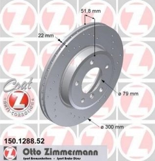 Купить Диск тормозной BMW E46 ZIMMERMANN 150.1288.52 (фото1) подбор по VIN коду, цена 3473 грн.