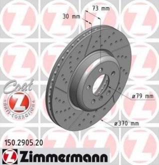 Диск гальмівний (передній) BMW 1 (F20)/3 (F30/F80)/4 (F32/F82) 11- (370x30) (з покриттям) (вент.) BMW F30, F32, F34, F31, F33, F36, E87 ZIMMERMANN 150.2905.20