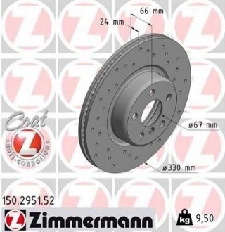 Купить Тормозные диски Sport передние BMW G30, G31 ZIMMERMANN 150295152 (фото1) подбор по VIN коду, цена 5803 грн.