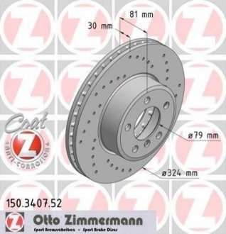 Купить Диск тормозной BMW E65, E66 ZIMMERMANN 150.3407.52 (фото1) подбор по VIN коду, цена 4234 грн.
