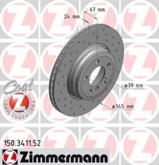 Диск тормозной BMW E65, E66, E60, E61, E63, E64 ZIMMERMANN 150.3411.52