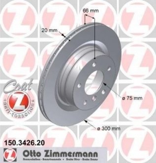 Диск гальмівний (задній) BMW 1 (E81/E87)/3 (E90/E91/E92) 05-13 (300x20) (з покриттям) (вент.) BMW E91, E90, F20, E92, E93, E81, E82, E88, F30, F31, E87 ZIMMERMANN 150.3426.20