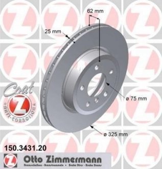 Купити Диск гальмівний (передній) BMW X3 (E83) 03-11 (325x25) (з покриттям) (вентильований) BMW X3 ZIMMERMANN 150.3431.20 (фото1) підбір по VIN коду, ціна 2762 грн.