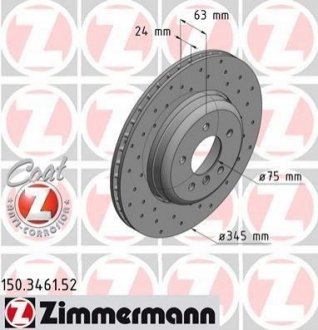 Диск тормозной BMW E60, E63, E64 ZIMMERMANN 150.3461.52