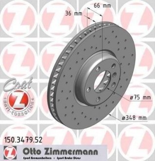 Диск тормозной BMW F13, F10, F01, F04, F12, F07, F11, F06 ZIMMERMANN 150.3479.52