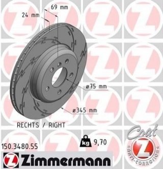 Диск гальмівний BMW F13, F10, F01, F04, F07, F11, F06 ZIMMERMANN 150.3480.55