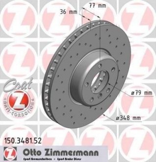 Купить Диск тормозной BMW E60, E61, E64, E63 ZIMMERMANN 150.3481.52 (фото1) подбор по VIN коду, цена 5545 грн.