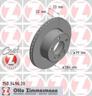 Диск гальмівний (передній) BMW 1 (F20/F21)/2 (F22) 10- (284x22) ZIMMERMANN 150349620