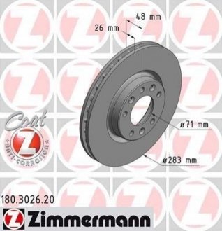 Тормозные диски Coat Z передние Citroen C4 ZIMMERMANN 180302620