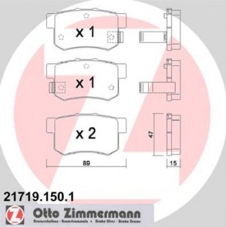 Колодки тормозные дисковые, Комплект ZIMMERMANN 217191501