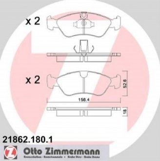 Купити Гальмівні колодки дискові передні Opel Astra, Vectra, Daewoo Nexia, Lanos ZIMMERMANN 218621801 (фото1) підбір по VIN коду, ціна 1344 грн.