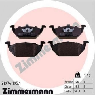 Тормозные колодки дисковые передние Seat Ibiza, Leon, Toledo, Volkswagen Caddy, Audi A3, Volkswagen Jetta, Skoda Roomster, Octavia, Yeti, Volkswagen Golf, Audi A1 ZIMMERMANN 219741951