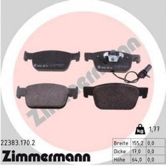 Купить Комплект тормозных колодок Audi A5, A4 ZIMMERMANN 22383.170.2 (фото1) подбор по VIN коду, цена 2821 грн.