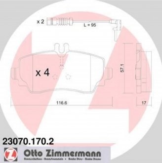 Купити Колодки гальмівні (передні) MB A-class (W168) 97-04 (Lucas-Girling) (з датчиком) Mercedes W168 ZIMMERMANN 23070.170.2 (фото1) підбір по VIN коду, ціна 1406 грн.