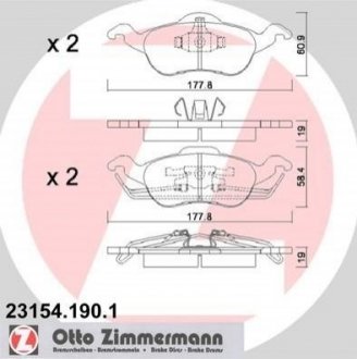 Купити Гальмівні колодки дискові передні Ford Focus ZIMMERMANN 231541901 (фото1) підбір по VIN коду, ціна 1254 грн.