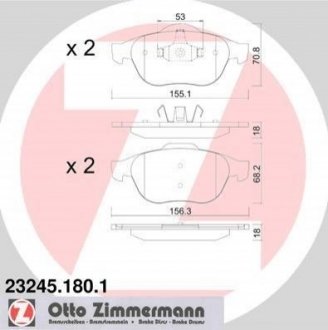 Купить Тормозные колодки дисковые без аксессуаров 16 17 передние Renault Laguna ZIMMERMANN 232451801 (фото1) подбор по VIN коду, цена 1470 грн.
