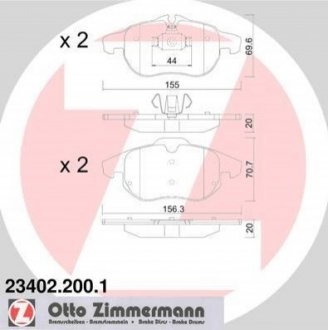 Купити Колодки гальмівні (передні) Opel Astra H/Vectra C/Signum/Fiat Croma 03- (Ate-Teves) ZIMMERMANN 23402.200.1 (фото1) підбір по VIN коду, ціна 1562 грн.