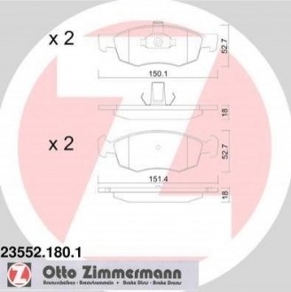 Купить Тормозные колодки дисковые Fiat Punto, Doblo ZIMMERMANN 235521801 (фото1) подбор по VIN коду, цена 1279 грн.