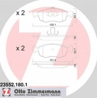 Купити ГАЛЬМІВНІ КОЛОДКИ ДИСКОВІ Fiat Punto, Doblo ZIMMERMANN 235521801 (фото1) підбір по VIN коду, ціна 1279 грн.