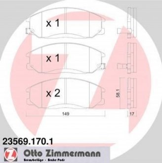 Купить Тормозные колодки дисковые передние Hyundai Santa Fe, SsangYong Kyron, Hyundai H-1, Trajet, SsangYong Actyon ZIMMERMANN 235691701 (фото1) подбор по VIN коду, цена 2011 грн.