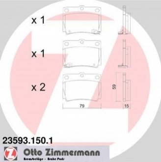 Купить Комплект тормозных колодок Mitsubishi Pajero ZIMMERMANN 23593.150.1 (фото1) подбор по VIN коду, цена 1239 грн.