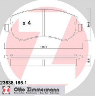 Купить Тормозные колодки дисковые Chrysler Voyager, Jeep Cherokee ZIMMERMANN 236381851 (фото1) подбор по VIN коду, цена 1682 грн.