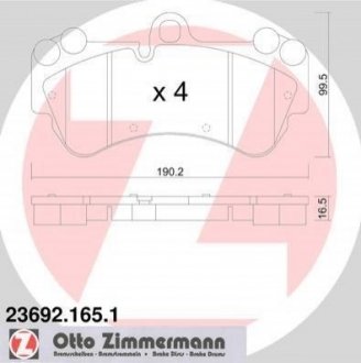 Купить Комплект тормозных колодок Porsche Cayenne, Volkswagen Touareg ZIMMERMANN 23692.165.1 (фото1) подбор по VIN коду, цена 4631 грн.