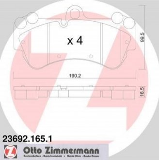 Купити Колодки гальмівні (передні) Porsche Cayenne/VW Touareg 02-10 (Brembo) (190.2x99,5x16.5) Porsche Cayenne, Volkswagen Touareg ZIMMERMANN 23692.165.1 (фото1) підбір по VIN коду, ціна 4631 грн.