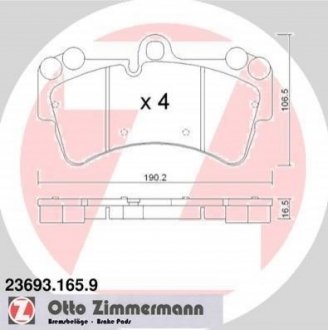 Купити Колодки гальмівні дискові Audi Q7, Porsche Cayenne, Volkswagen Touareg ZIMMERMANN 23693.165.9 (фото1) підбір по VIN коду, ціна 5714 грн.