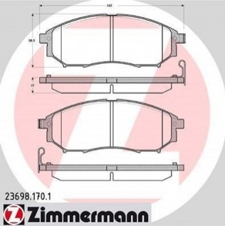 Купить Колодки тормозные дисковые Nissan Navara, Murano, Qashqai, Infiniti G, EX, Nissan Pathfinder, Renault Koleos, Infiniti M, FX ZIMMERMANN 23698.170.1 (фото1) подбор по VIN коду, цена 2102 грн.