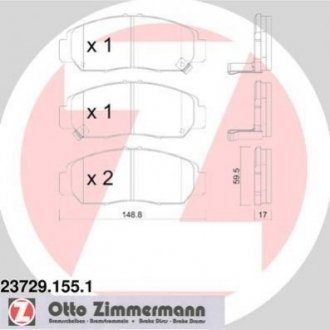 Купити Колодки гальмівні (передні) Honda Accord/Civic 00- (Sumitomo) (149x60x18) R15 Honda Legend, Stream, Civic, FR-V ZIMMERMANN 23729.155.1 (фото1) підбір по VIN коду, ціна 1699 грн.