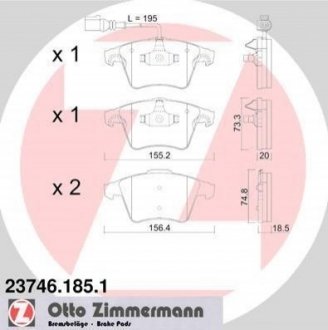 Купить Комплект тормозных колодок Volkswagen Transporter, Multivan ZIMMERMANN 23746.185.1 (фото1) подбор по VIN коду, цена 2460 грн.