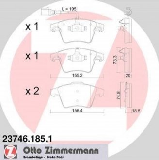 Купити Колодки гальмівні (передні) VW Multivan/T5 03-/T6 15- (Ate-Teves) (з датчиком) Volkswagen Transporter, Multivan ZIMMERMANN 23746.185.1 (фото1) підбір по VIN коду, ціна 2460 грн.