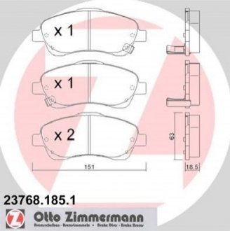 Купить Колодки тормозные дисковые Toyota Avensis, Corolla ZIMMERMANN 23768.185.1 (фото1) подбор по VIN коду, цена 1870 грн.