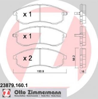 Купити Колодки гальмівні дискові, Комплект Mitsubishi L200 ZIMMERMANN 238791601 (фото1) підбір по VIN коду, ціна 1648 грн.