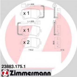 Купить Комплект тормозных колодок Volkswagen Phaeton ZIMMERMANN 23883.175.1 (фото1) подбор по VIN коду, цена 1960 грн.
