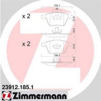 Купити Гальмівні колодки дискові передні Volvo C70, S40, V50, Opel Vectra, Ford Focus, Volvo C30, Mazda 3, Volvo V40 ZIMMERMANN 239121851 (фото1) підбір по VIN коду, ціна 2740 грн.